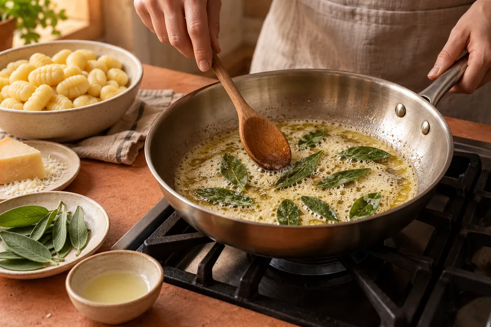 Gnocchi mit Salbeibutter: Butterbräunung
