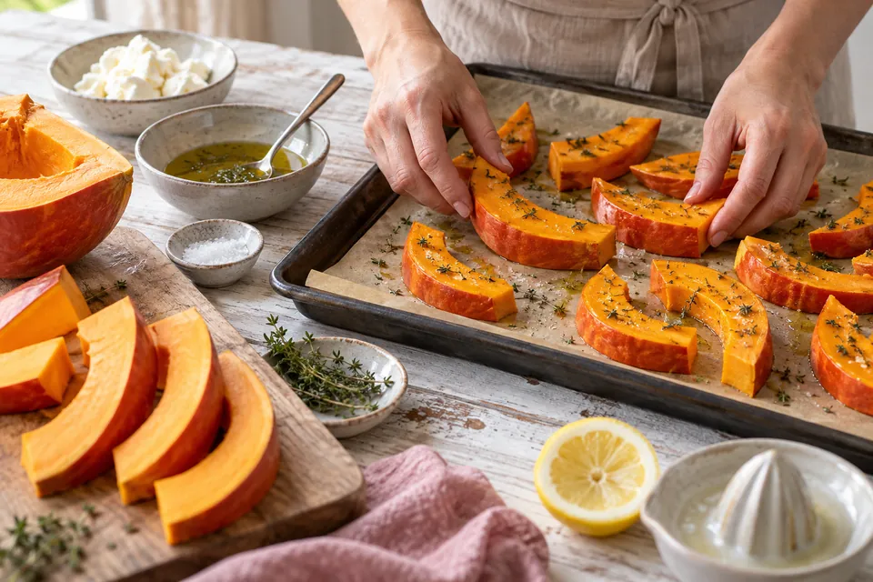 Ofenkürbis mit Ziegenkäse: Spaltenstärke