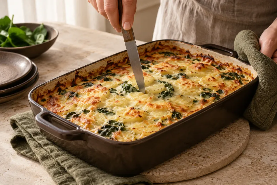 Kartoffel-Spinat-Gratin: Garprobe