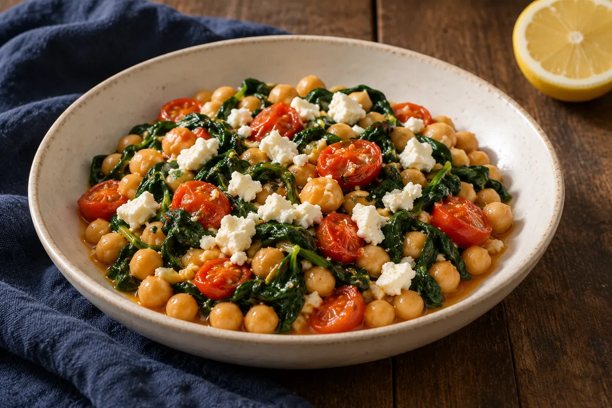 Kichererbsen-Spinat-Pfanne mit Feta