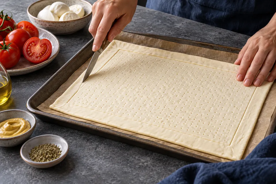 Tomaten-Mozzarella-Tarte: Rand markieren