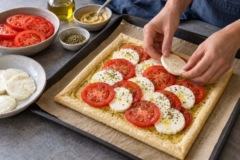 Tomaten-Mozzarella-Tarte: dünn belegen