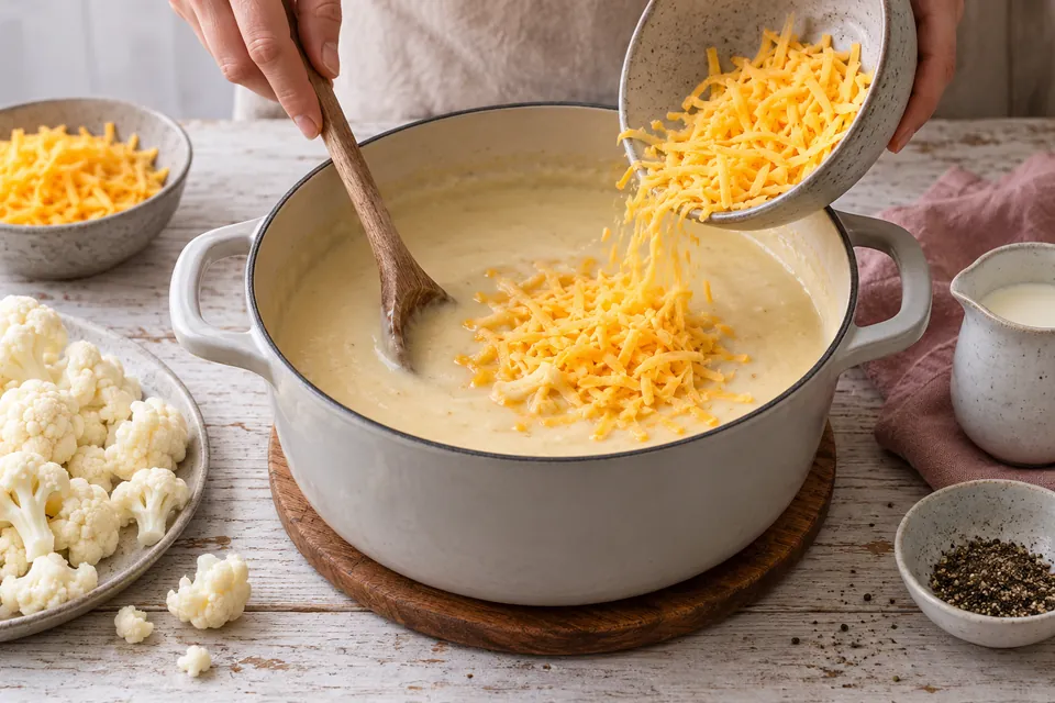 Blumenkohl-Käse-Suppe: Käse einrühren