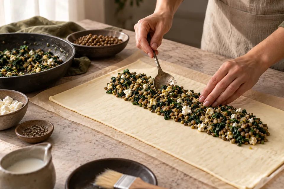 Linsen-Spinat-Strudel: trockene Füllung