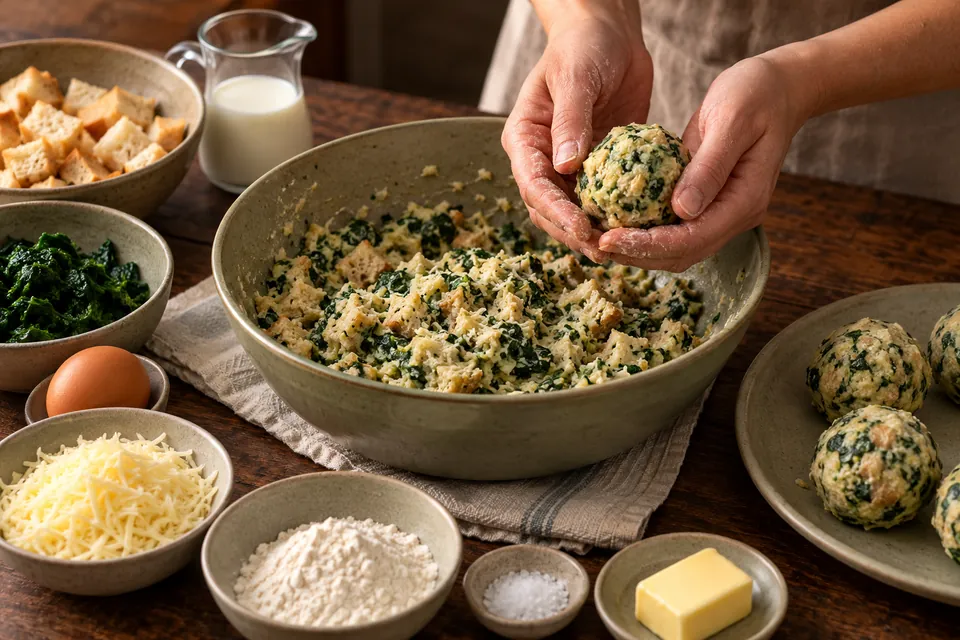 Spinat-Käse-Knödel: formbare Masse