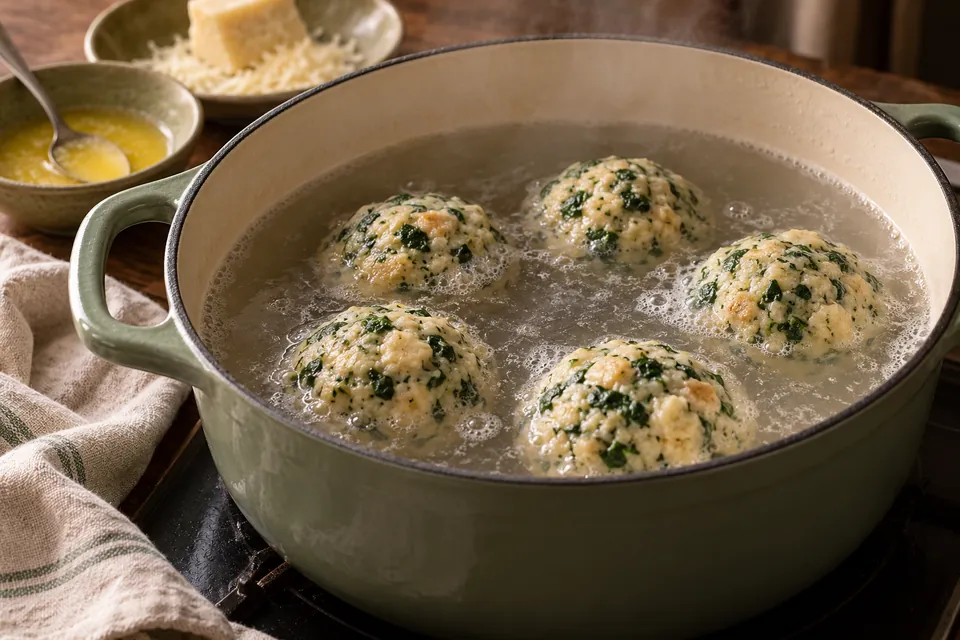 Spinat-Käse-Knödel: sanftes Garwasser
