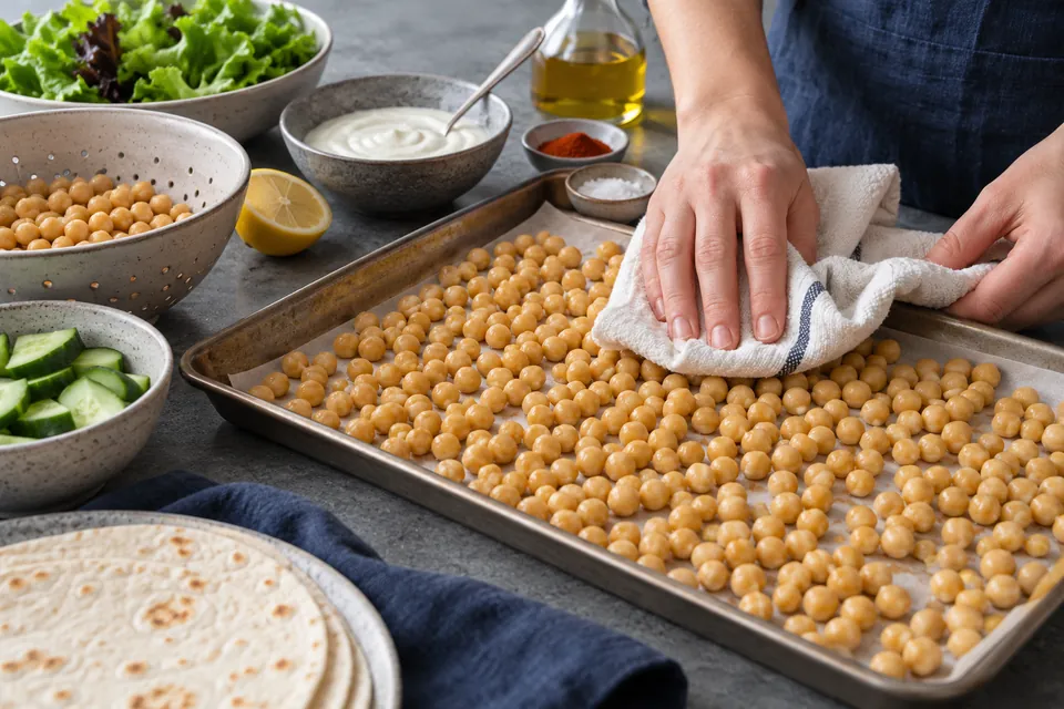 Knuspriger Kichererbsen-Wrap: trockene Kichererbsen
