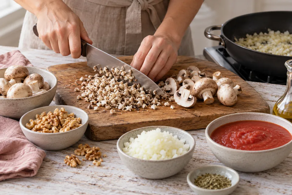 Pilz-Walnuss-Bolognese: Hackgröße