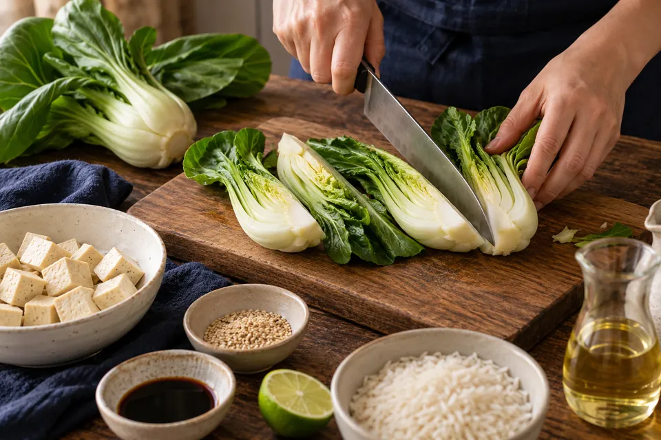 Sesam-Tofu mit Pak Choi: Vierteln