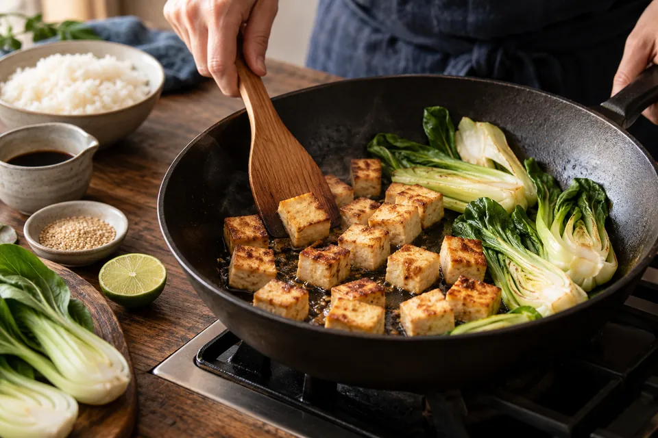 Sesam-Tofu mit Pak Choi: Tofuröstung