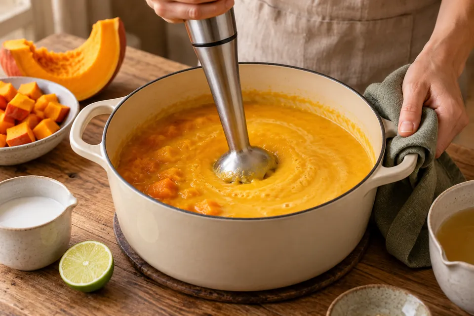 Kürbis-Kokos-Suppe: Pürieren