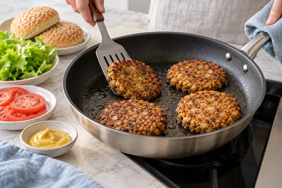 Linsen-Burger: Bratling wenden