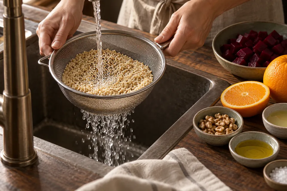 Quinoa mit Roter Bete und Orange: Quinoa spülen