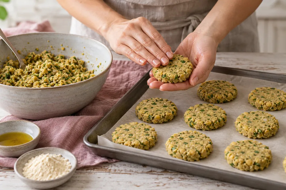 Ofen-Falafel: Taler formen